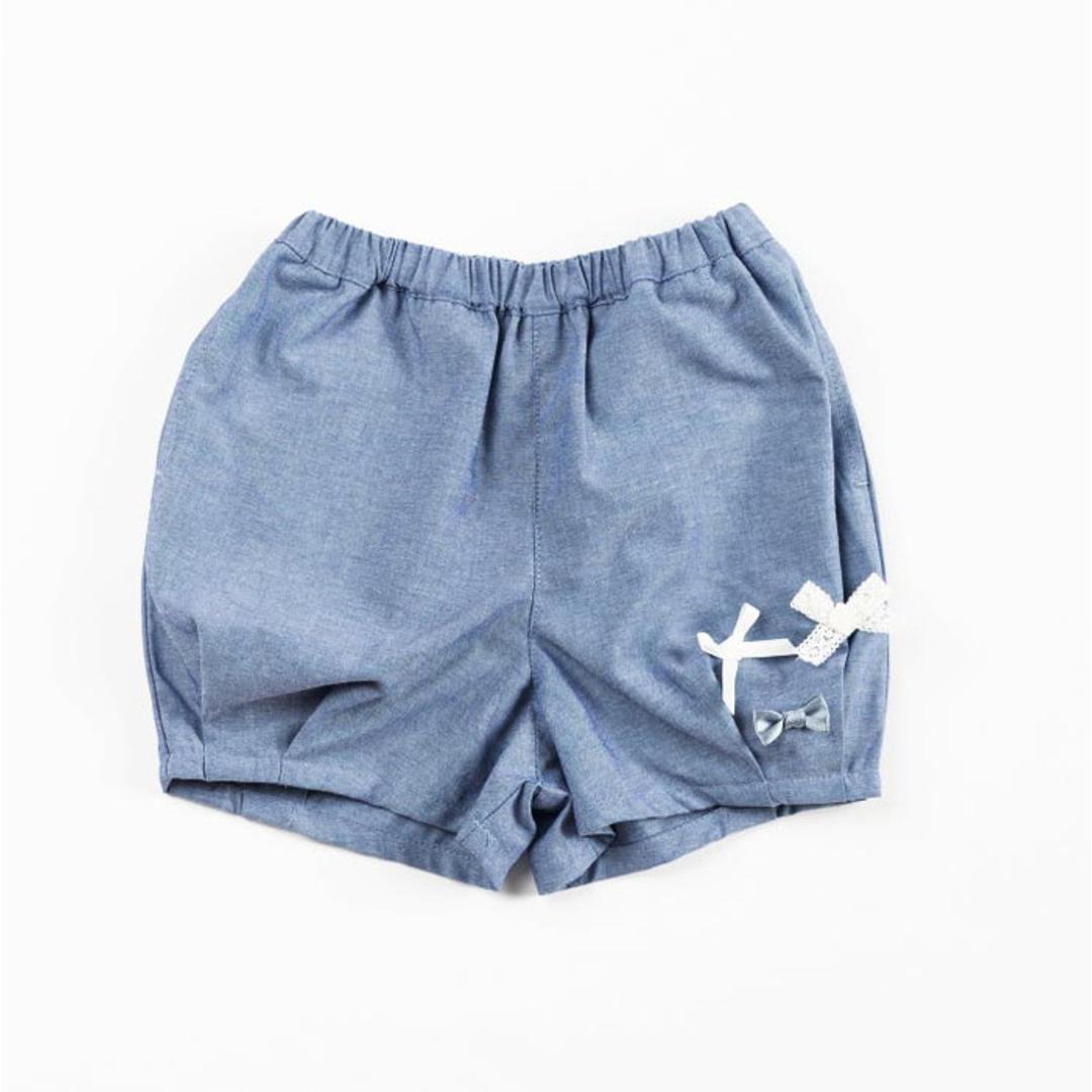 ショートパンツ キッズ 女の子 通販 ハーフパンツ 短パン バルーンパンツ リボン レース りぼん 後ろポケット ダンガリー かわいい おしゃれ 可愛い ガールズ 子供服 子ども服 ベビー服 Aenak アエナック 31252 キッズファッション ダンガリー 80cm
