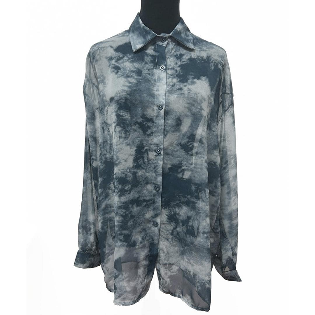 シアーシャツ 長袖 通販 シアーブラウス シアー ブラウス 長袖シャツ レディース トップス シースルーシャツ シャツ タイダイ柄 薄手 透け感 羽織り 春夏秋 冷房対策 カジュアル オシャレ かわいい 可愛い おしゃれ レディースファッション ブルー系その他2 ・