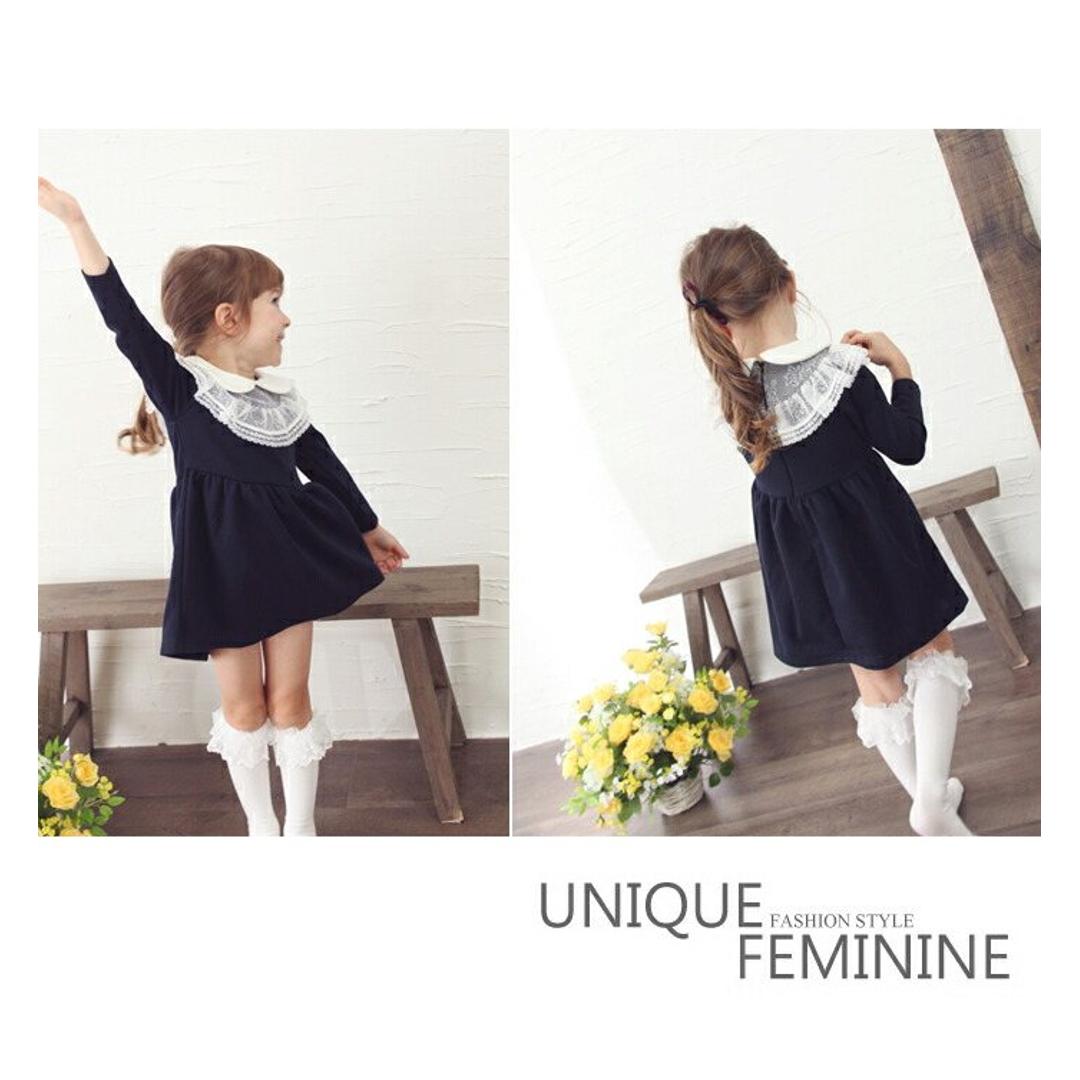 Rora ワンピース キッズ 長袖 通販 ドレスワンピース 10002866 子供 ドレス 女の子 卒園式 入園式 入学式 結婚式 パーティ 発表会 七五三 丸襟 レース 紺 ネイビー かわいい オシャレ 可愛い おしゃれ フォーマル 子ども服 子供服 キッズファッション NAVY 100cm