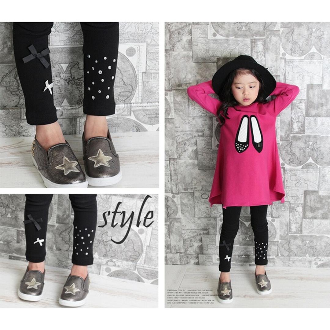 Rora 女の子 キッズ レギンス かわいい 通販 スパッツ 10002931 パンツ 秋 冬 春 10分丈 十分丈 黒 アシンメトリー リボン ストーン こども 小学生 女子 おしゃれ 可愛い オシャレ ボトムス レッグウェア 子ども服 子供服 キッズファッション BLACK 100cm