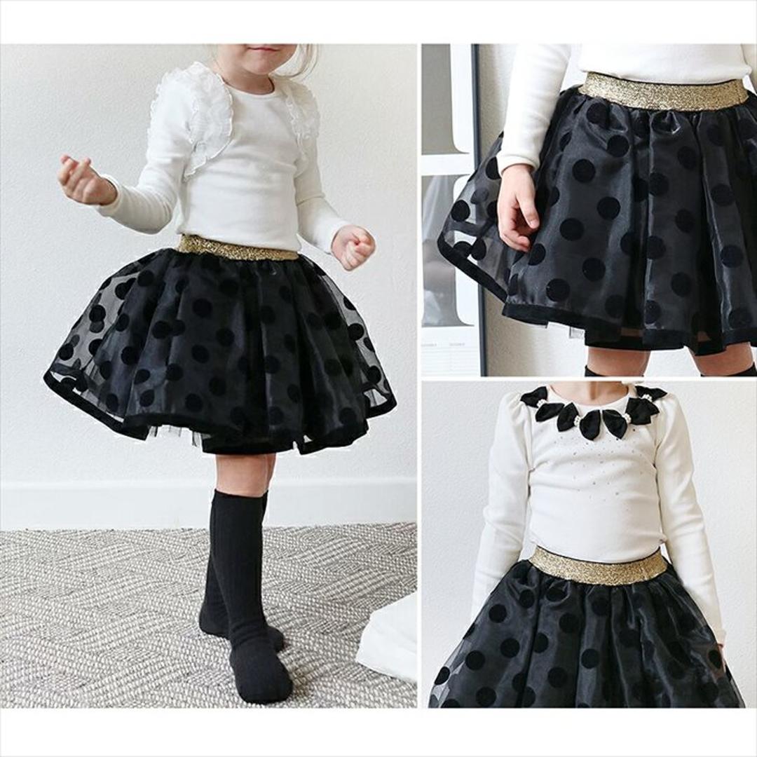 Rora スカート キッズ 女の子 通販 チュールスカート 10006023 ギャザースカート チュチュ 発表会 結婚式 卒園式 入学式 ドット 水玉 ウエストゴム ガーリー かわいい オシャレ 可愛い おしゃれ ボトムス 子ども服 子供服 キッズファッション BLACK 100cm
