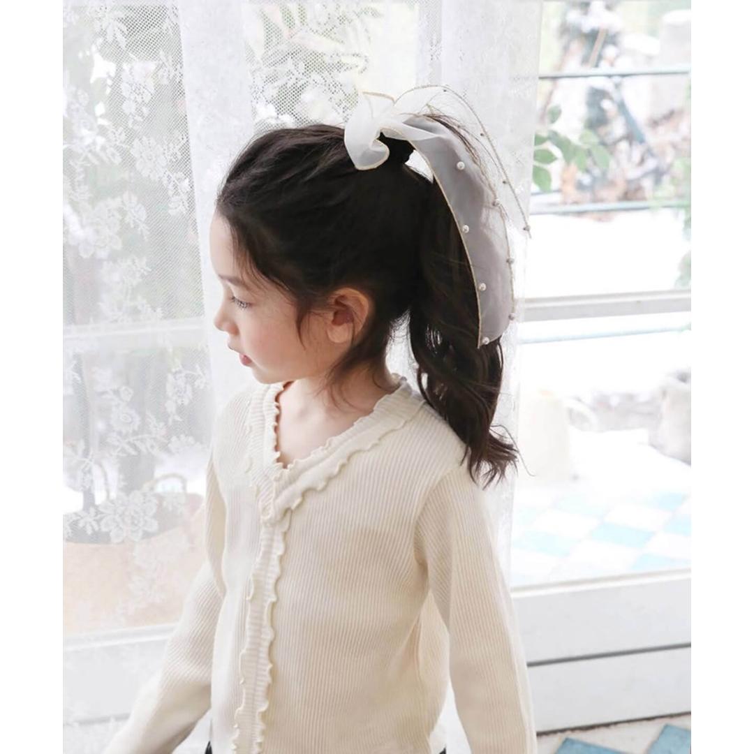 Rora キッズ ヘアゴム リボン 通販 オーガンジー パール 68062301 ウナスヘアゴム 大きめ 女の子 大人っぽい 卒園式 入学式 結婚式 発表会 オシャレ 可愛い おしゃれ かわいい ヘアアレンジ ヘアーアクセサリー ヘアアクセサリー キッズファッション ブラック フリー