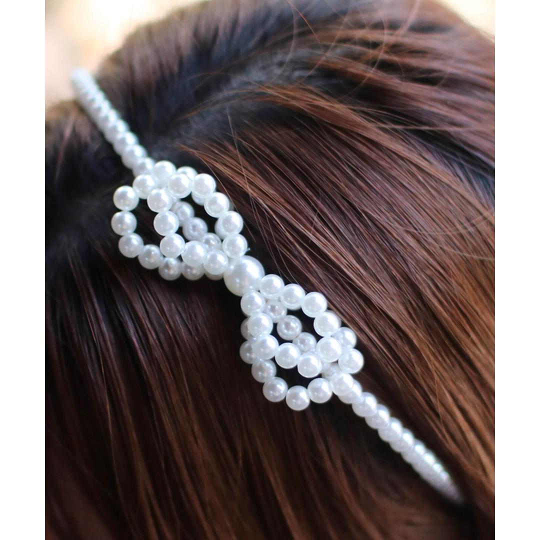 Rora カチューシャ キッズ 通販 オードリー ヘッドドレス 髪飾り ヘアバンド パール リボン 細め 細い フォーマル 女の子 子供 子ども こども 結婚式 パーティー 卒園式 入学式 七五三 誕生日 ピアノ発表会 かわいい おしゃれ ヘアアクセサリー ホワイト フリー