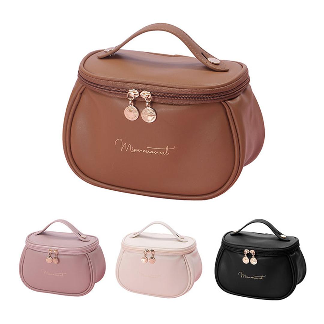 コスメポーチ 自立 持ち手 通販 メイクポーチ 大容量 化粧ポーチ バニティーポーチ トラベルポーチ マルチポーチ 仕切り ポケット レディース 持ち運び 家用 かわいい おしゃれ ブラシ 収納 ころんと コンパクト ダブルファスナー 出張 旅行 温泉 スパ ブラック ・