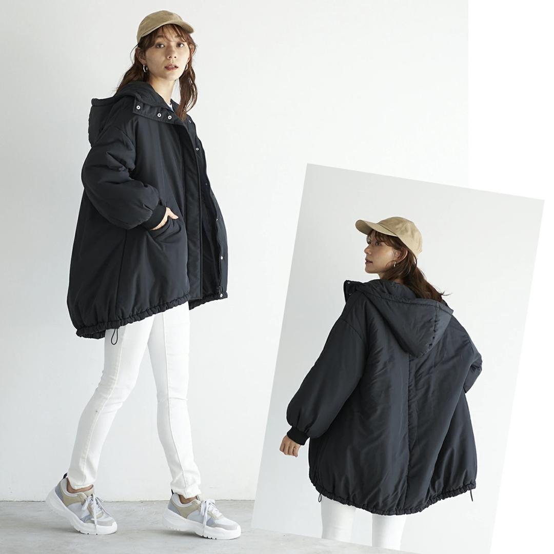 パーカーコート レディース 通販 パーカー コート ボリューム袖 アウター 中綿コート ミドル丈 ミディアム丈 ミドル丈中綿モンスターパーカー 秋 冬 秋冬 おしゃれ シンプル 女性 大人 かわいい カジュアル 通勤 通学 レディースファッション グレージュ Mサイズ