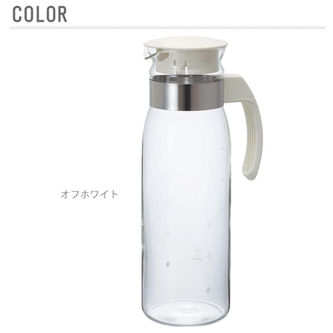 冷蔵庫ポット 1400ml ハリオ HARIO 通販 ピッチャー 広口 洗いやすい 冷水ポット オフホワイト グレー 耐熱ガラス 麦茶ポット スリム 細長 熱湯対応 取っ手付き 持ち手付き シンプル 耐熱 熱湯OK 水差し 縦置き 麦 オフホワイト ・