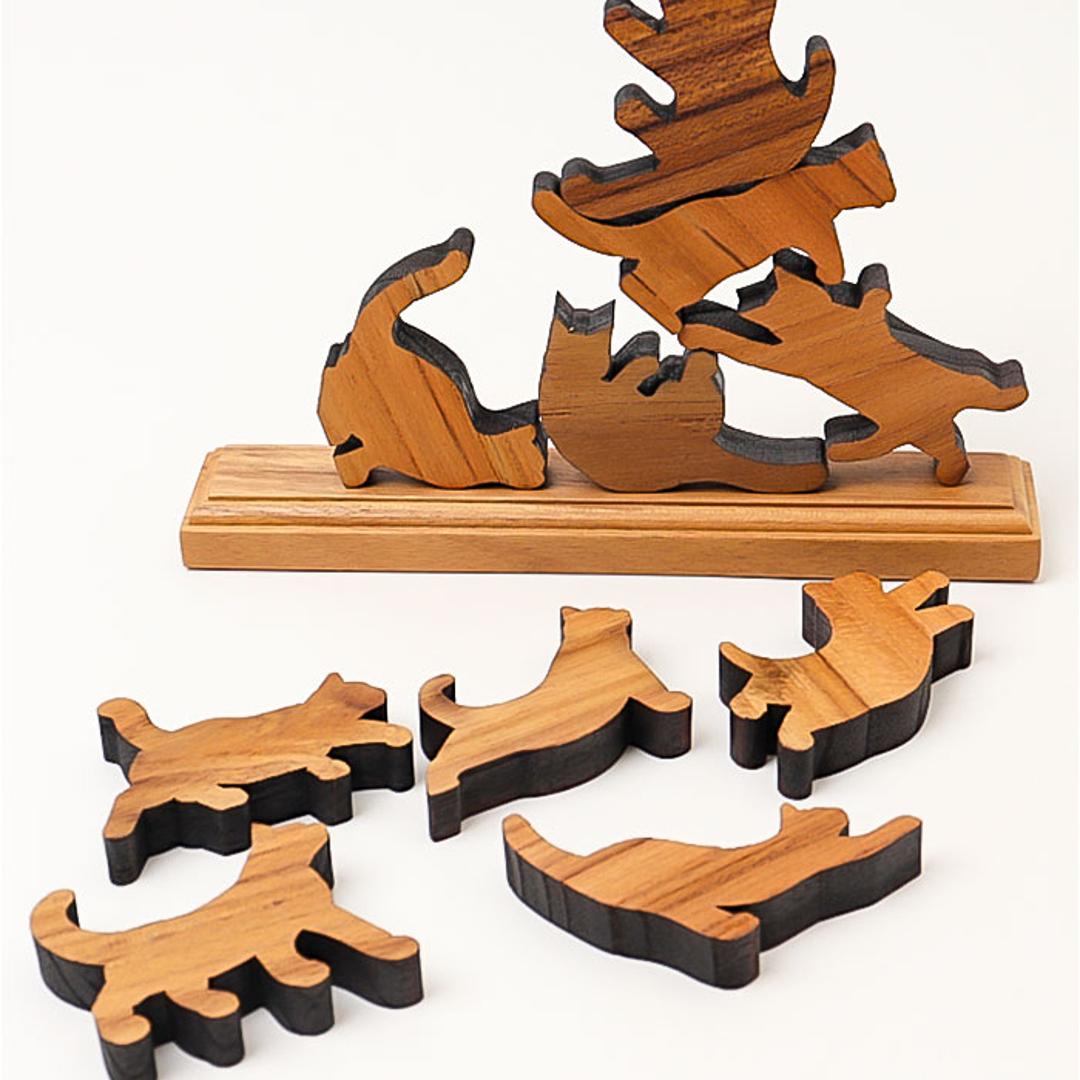 キャットスタックタワー 10pcs set 通販 バランス 積み木 オブジェ バランスゲーム 北欧モダン 木製つみき ネコグッズ インテリア雑貨 猫グッズ ねこ 天然木無垢 玄関 飾り おしゃれ 雑貨 猫シルエット 誕生祝い 置き物 モノトーン 置物 natural ・