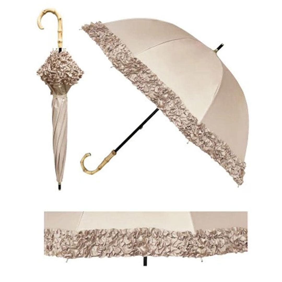 長傘 晴雨兼用 通販 pink trick ピンクトリック 日傘 フリル傘 ミニフリル傘 おしゃれ かわいい 竹製ハンドル 軽量 軽い 通勤 通学 大人 女性 持ち運び フリル コンパクト シンプル 贈り物 ギフト ミニフリルオフホワイト ・