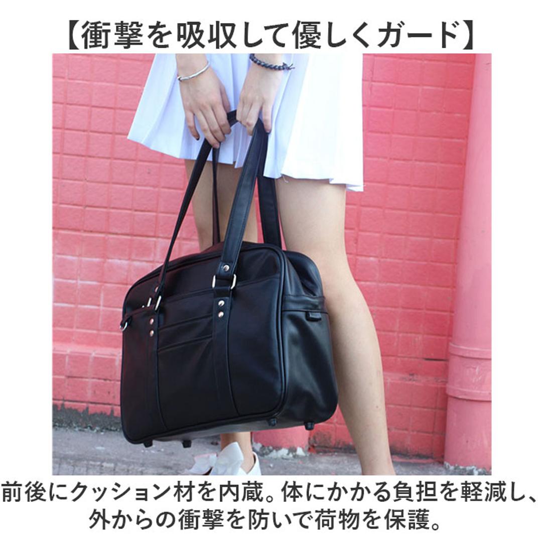 スクールバッグ 合皮 通販 学生カバン 学生鞄 スクバ 通学バッグ バッグ 鞄 かばん 女子高生 高校生 中学生 学生 男子 女子 かわいい おしゃれ スクールボストン 手提げ ショルダー 肩掛け 軽い シンプル 大容量 通学 新学期 入学 進学 日帰り 旅行 ブラック×Aタイプ ・