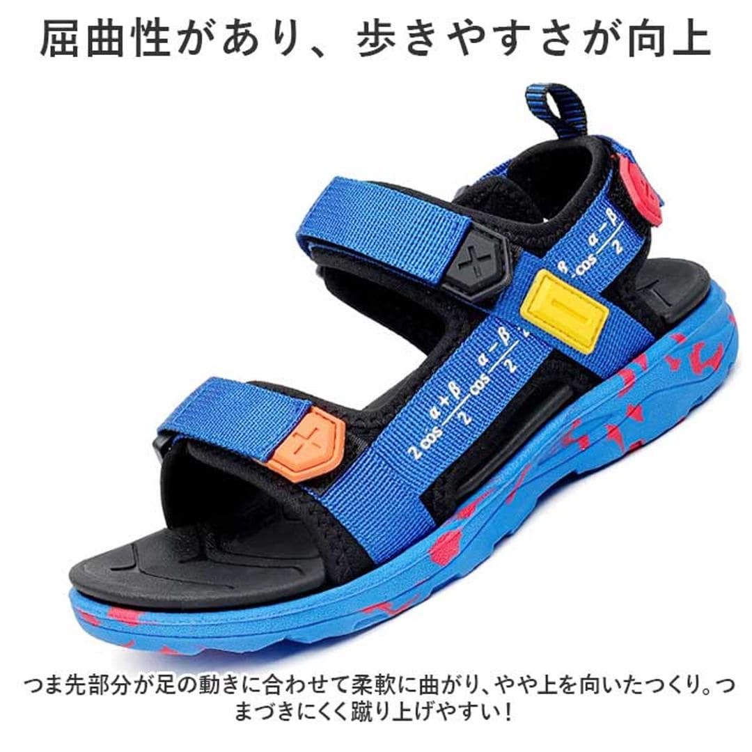 キッズ サンダル 男の子 通販 スポーツサンダル キッズサンダル シューズ 靴 くつ クツ スポサン 履きやすい おしゃれ 子供 子ども こども 子供用 男子 男児 子供靴 子供くつ ボーイズ 小学生 アウトドア 川遊び 水遊び 歩きやすい 夏 サマー ブラック×ブルー 【即日発送】28(17.5cm)
