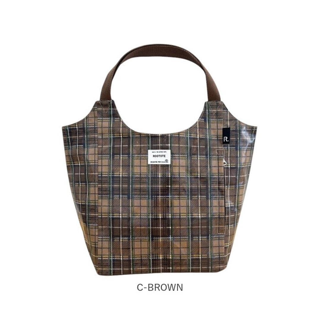 ルートート ラミネート ROOTOTE 3607 通販 トートバッグ トートバック 肩掛けバッグ マチありマチ広め レディース 大きめ A4 大容量 通勤 通学 軽量 軽い 撥水 チェック柄 シンプル おしゃれ 大人 かわいい ROUND レディースバッグ C-GREEN ・
