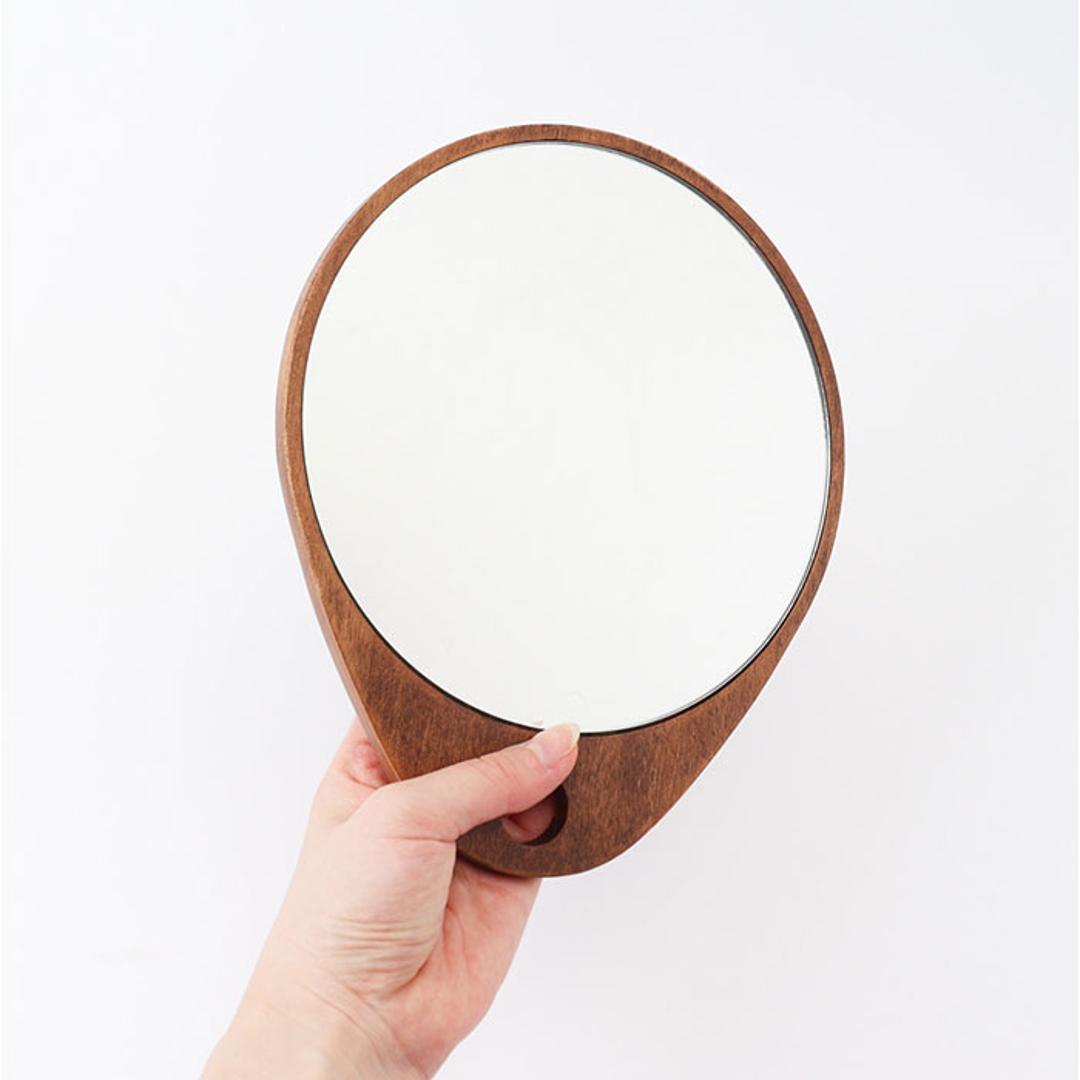 shesay 卓上ミラー トレー付き 通販 卓上 ミラー 鏡 かがみ 手鏡 ウッドトレー トレー 木製 小物置き 収納 壁掛け オーバル WOOD 2WAY アンティーク ヴィンテージ コスメ メイク シセイ インテリア アクセサリー ブラウン ・