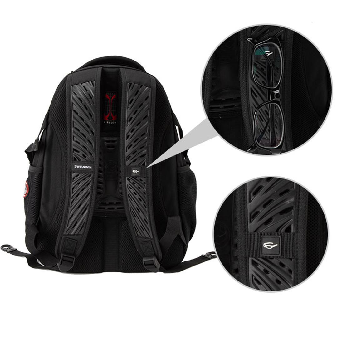 スイスウィン リュック メンズ おしゃれ パパ 大容量 ブラック ブランド swisswin 正規品 通学 通勤 黒 レディース ビジネスカバン リュックサック ママリュック 旅行 高校生 バックパック ノートPC かばん 約 30l 大きめ SW9017 ブラック ・