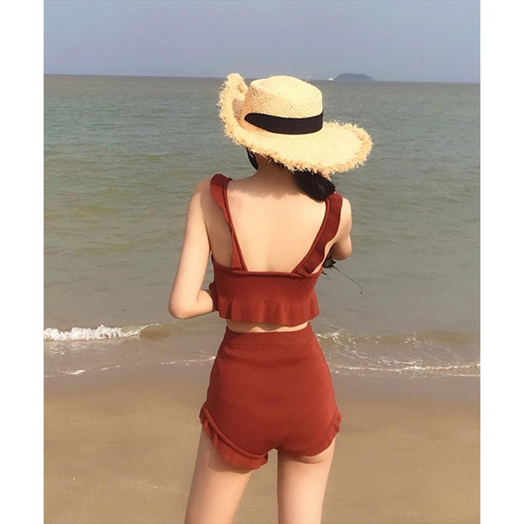 水着 レディース セパレート 通販 ダイヤモンドハーツ swm-0010 Diamond Hearts タンキニ ビキニ ツーピース スイムウェア ショートパンツ 20代 30代 おしゃれ かわいい ママ水着 フリル シンプル 大人 可愛い 無地 女性用 レッド系その他 Mサイズ