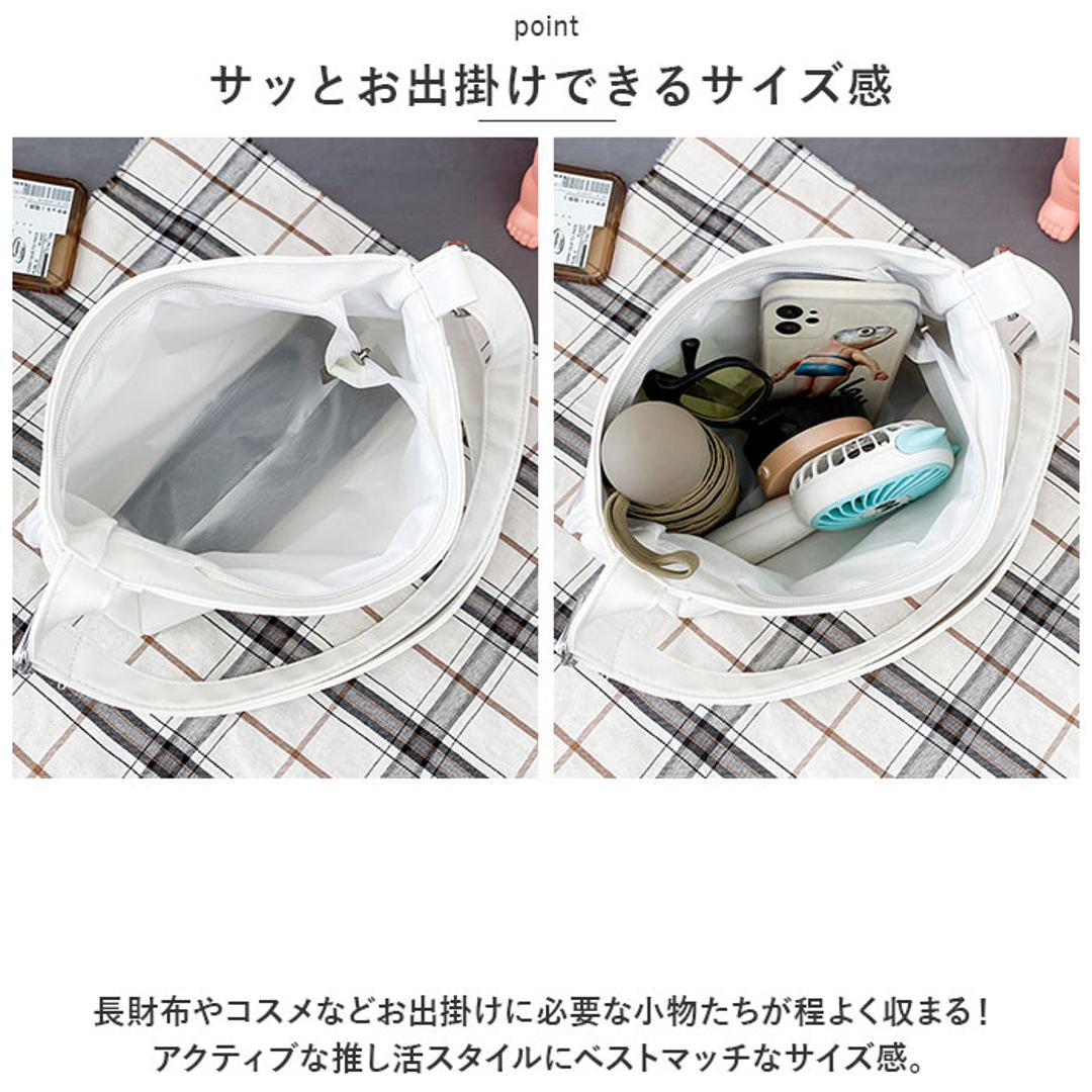 痛バッグ ショルダーバッグ 通販 デコバッグ バック 鞄 かばん デコバ 痛バ 肩掛け 斜め掛け 透明ポケット 推し活 オタ活 イベント ぬいぐるみ 缶バッジ 学生 通学 軽量 PU クリアバッグ トートバッグ メッセンジャーバッグ おしゃれ ホワイト ・