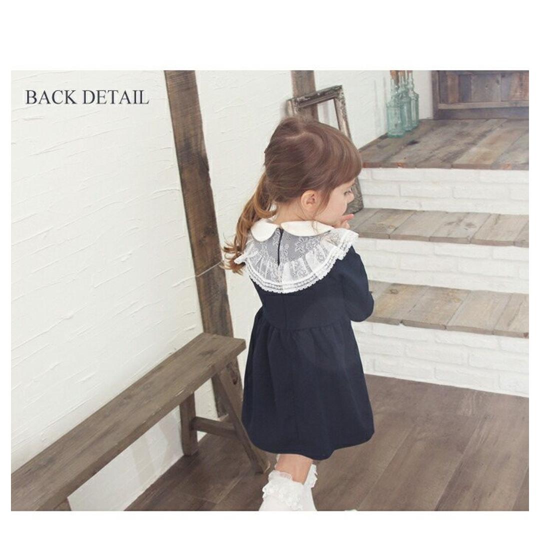 Rora ワンピース キッズ 長袖 通販 ドレスワンピース 10002866 子供 ドレス 女の子 卒園式 入園式 入学式 結婚式 パーティ 発表会 七五三 丸襟 レース 紺 ネイビー かわいい オシャレ 可愛い おしゃれ フォーマル 子ども服 子供服 キッズファッション NAVY 100cm