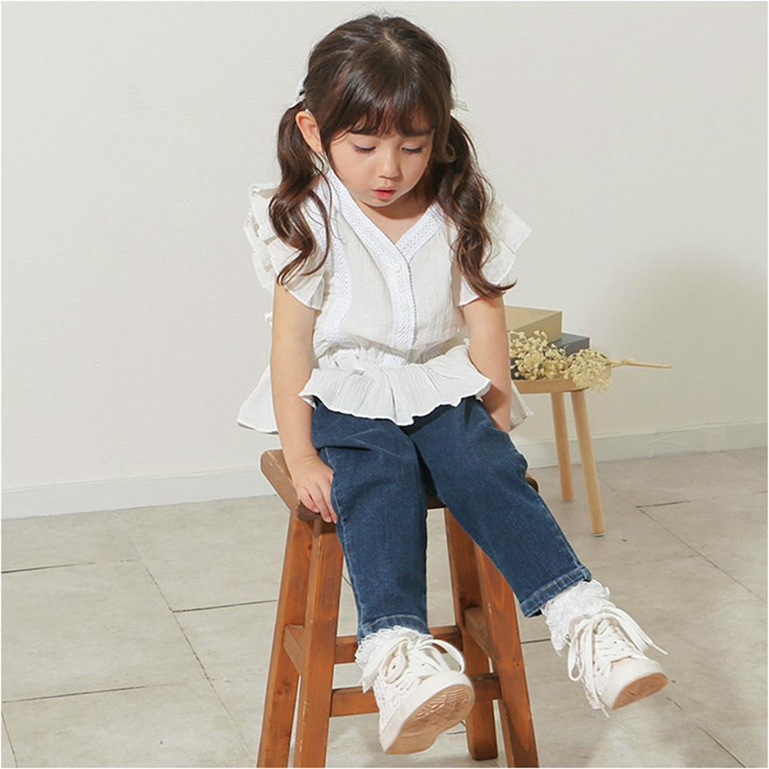 Rora ブラウス 襟なし 通販 ローラ レナ カットソー キッズ 子供 女の子 女子 こども 子ども きれいめ フレンチスリーブ フリル レース ボタン おしゃれ かわいい オシャレ 可愛い カジュアル トップス 子ども服 子供服 キッズファッション グレー 110cm