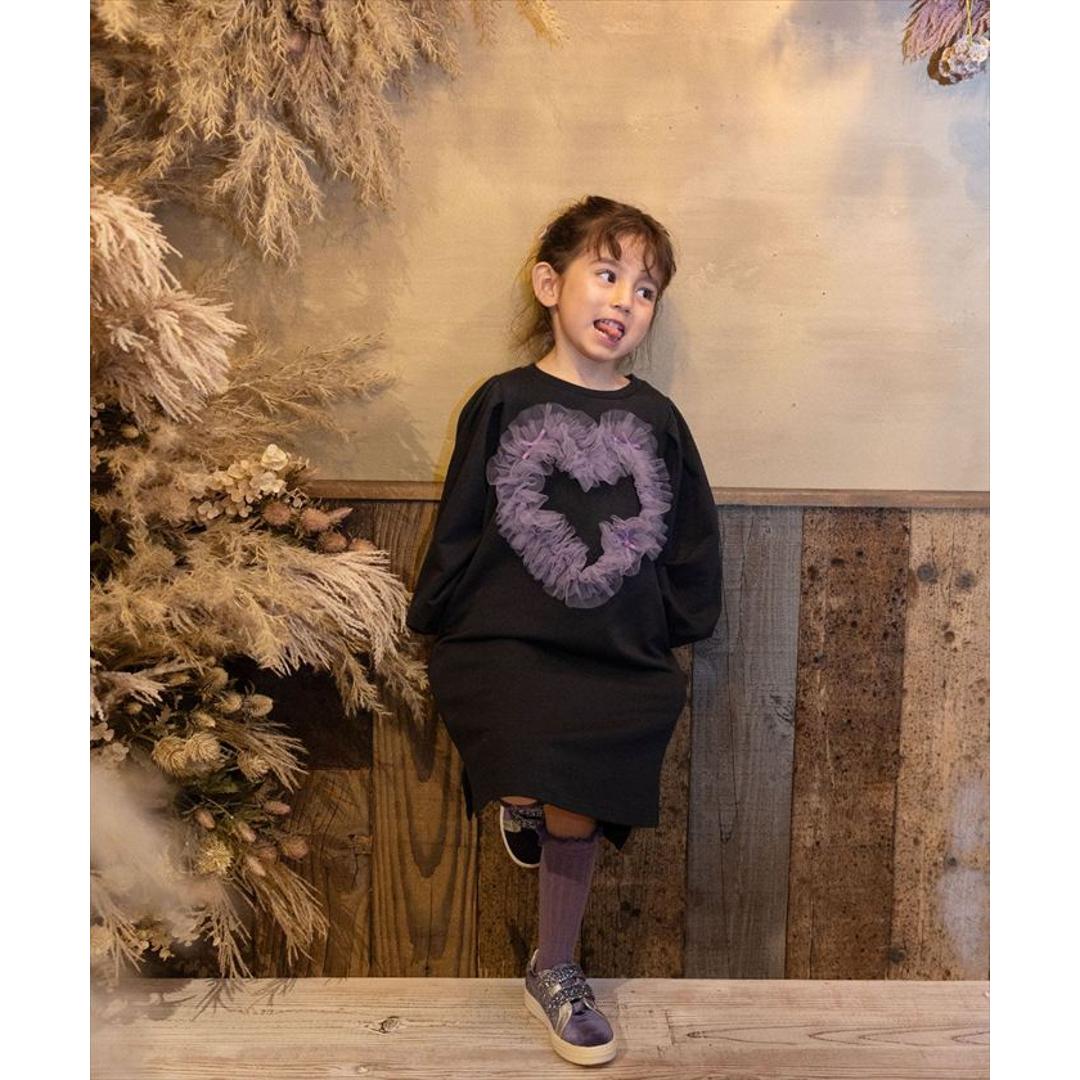 Rora ワンピース 通販 ムラサキ ハートワンピース 子供服 キッズワンピース 長袖 カジュアル ハート レース 女の子 キッズ 子供 こども 子ども お出かけ フォーマル おしゃれ かわいい オシャレ 可愛い オールインワン 子ども服 キッズファッション ブラック 110cm