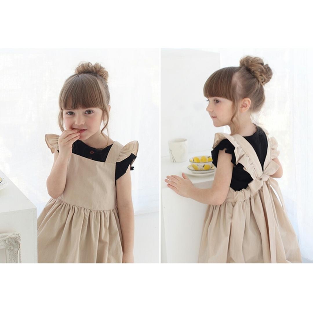 Rora エプロンドレス 子ども 通販 エプロン ドレス 子供 5014-19-55 エプロンワンピース ワンピース フリル キッズ 女の子 ギャザー 撥水 オシャレ 可愛い おしゃれ かわいい 無地 シンプル 子ども服 子供服 キッズファッション BEIGE 2XL