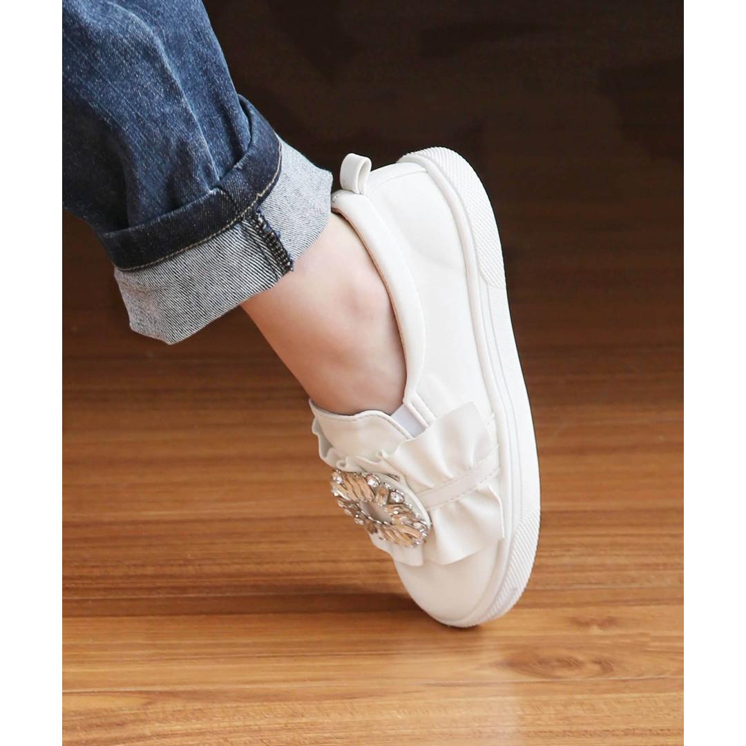 Rora キッズ スリッポン 女の子 通販 紐なしスニーカー 57062202 白 ホワイト ビジュー キラキラ 宝石 ワンポイント 通学 通園 かわいい おしゃれ 可愛い カジュアルシューズ 子供靴 靴 シューズ 子ども靴 キッズシューズ キッズファッション ホワイト 16cm