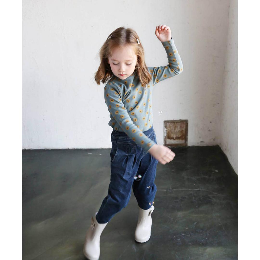 Rora 女の子 キッズ 長袖 Tシャツ 通販 ロンT 63042302 長袖Tシャツ カットソー リブ編み ハイネック 花柄 ひまわり おしゃれ かわいい オシャレ 可愛い 秋 冬 春 秋冬 こども 女子 小学生 トップス 子ども服 子供服 キッズファッション ココア 100cm