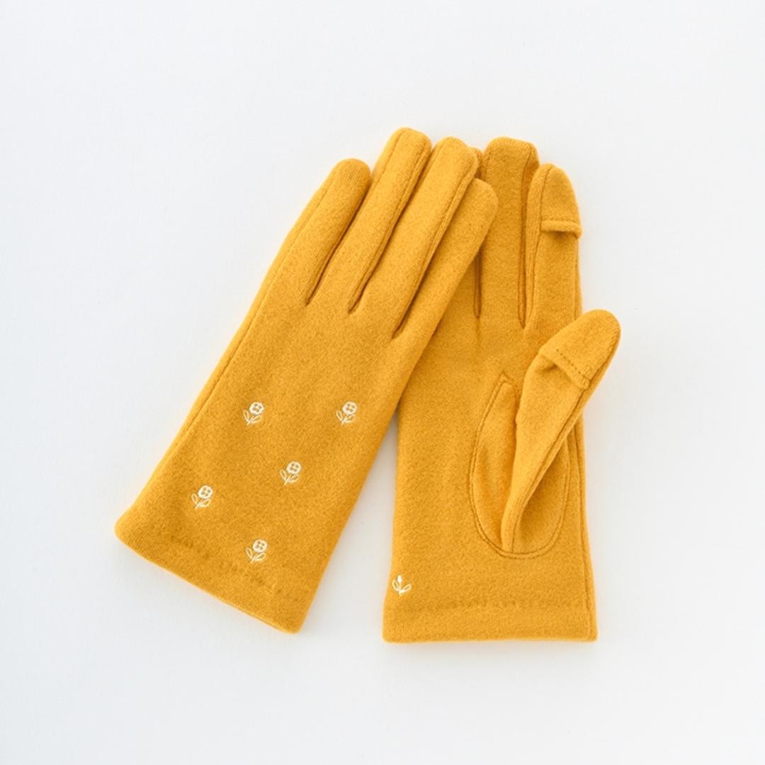 クロダ 手袋 KURODA AF65101L8 通販 グローブ レディース かわいい 暖かい スマホ対応 指あき 指出し 刺繍 おしゃれ 可愛い オシャレ 5本指 フラワー刺繍ジャージグローブ アクリル マイクロボア レディース手袋 ファッション小物 ブルー ・