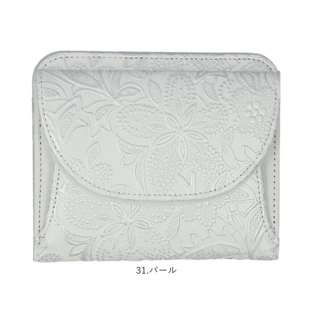 二つ折り財布 クレア Arukan アルカン 通販 レディース 財布 二つ折り 札入れ 本革 牛革 小銭入れあり BOX型小銭入れ ボックス型 折財布 カードポケット 四方口 ギャルソンタイプ スリムタイプ 薄型 イタリアレザー 型押し フラワー柄 パールフラワー 11.ベージュ ・