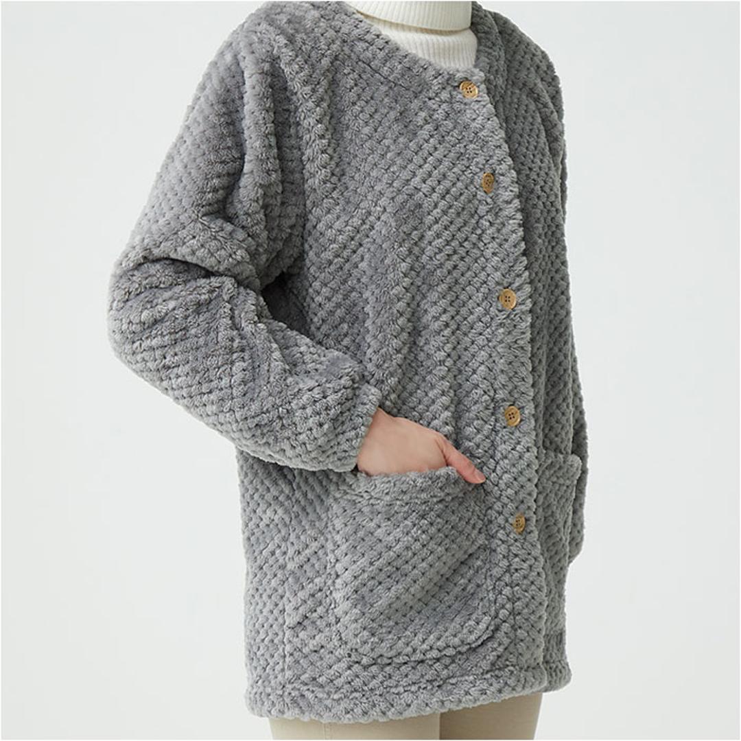 割烹着 ふわふわ レディース 通販 おしゃれ かわいい 前開き かっぽう着 エプロン ルームウェア 保育士 長袖 ロング丈 あったか 部屋着 暖かい 秋冬 猫 ねこ ネコ かっぽうぎ ゆったり 体型カバー リラックス 防寒 家事 母の日 ギフト ローズ M-Lサイズ