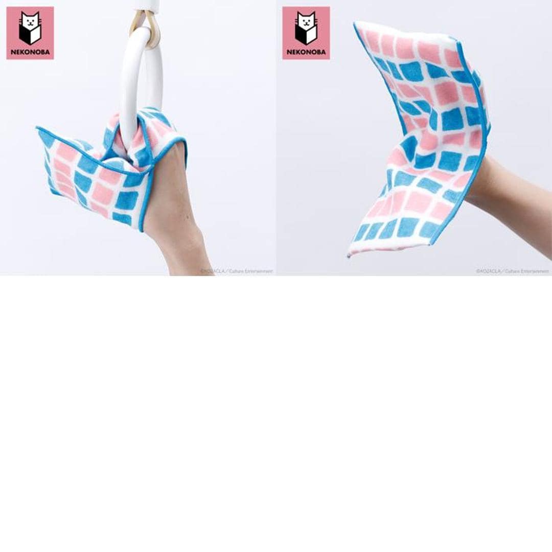 NEKONOBA グッズ 通販 ネコノバ ハンカチ ポケット付き ポーチタオル タオルハンカチ ハンドタオル ハンカチタオル キャラクター 可愛い 猫 ねこ ネコ 猫グッズ かわいい おしゃれ レディース メンズ 子ども 小学生 女の子 中学生 女子 ボーダー/ネイビーxピンク ・