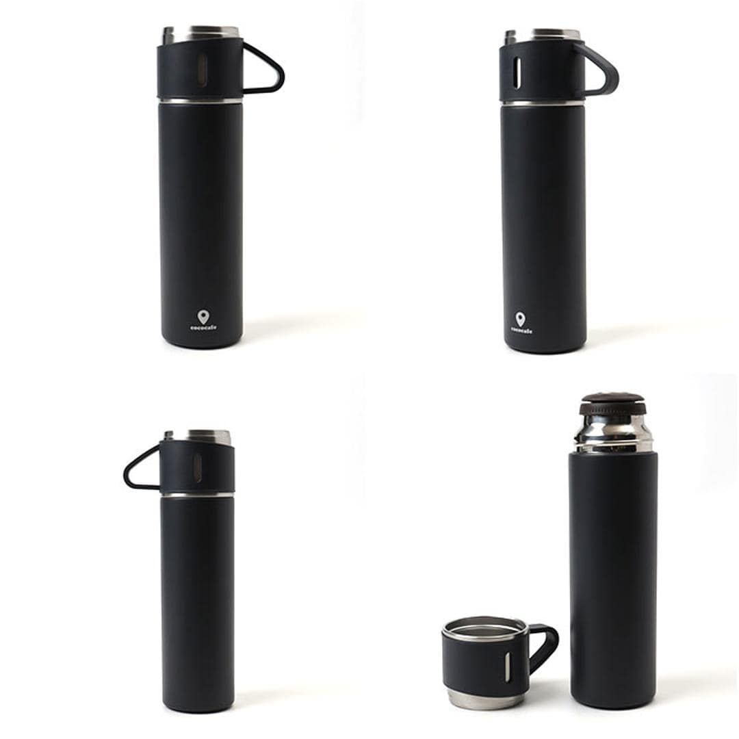 ココカフェ ボトル 450ml コップ付き 通販 保冷 保温 ステンレス 真空二重 ステンレスボトル おしゃれ マグボトル マグ カップ付き 水筒 カップ コップ コーヒー お茶 飲み物 cococafe キッチン用品 アウトドア チャコール ・
