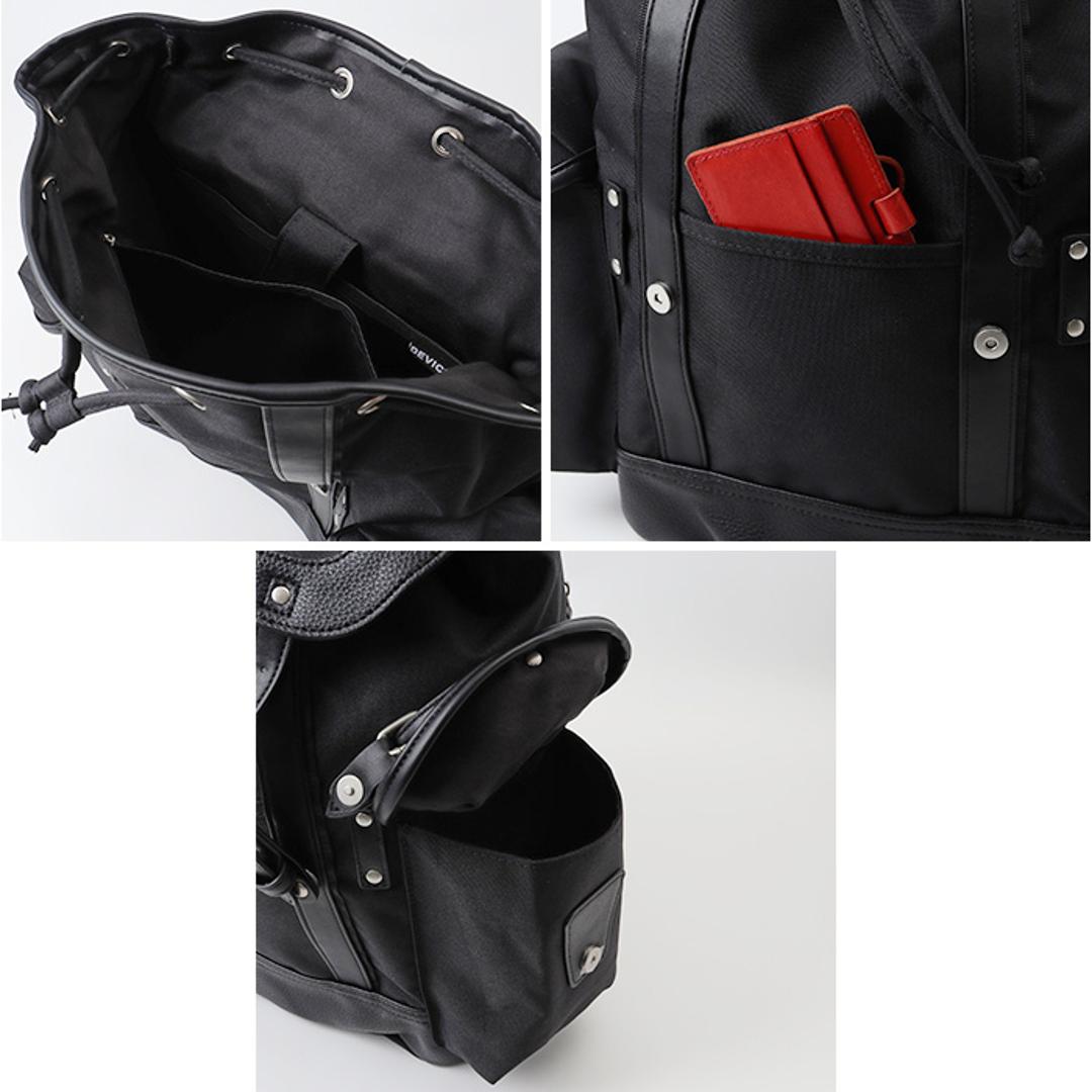 DEVICE リュック デバイス DRN25089 通販 リュックサック バックパック デイパック メンズ A4 撥水 通学 通勤 旅行 アウトドア 背面ファスナー 直結 PC収納 男子 高校生 大容量 シンプル 大人 男性 自転車 バイク メンズバッグ ブラック ・