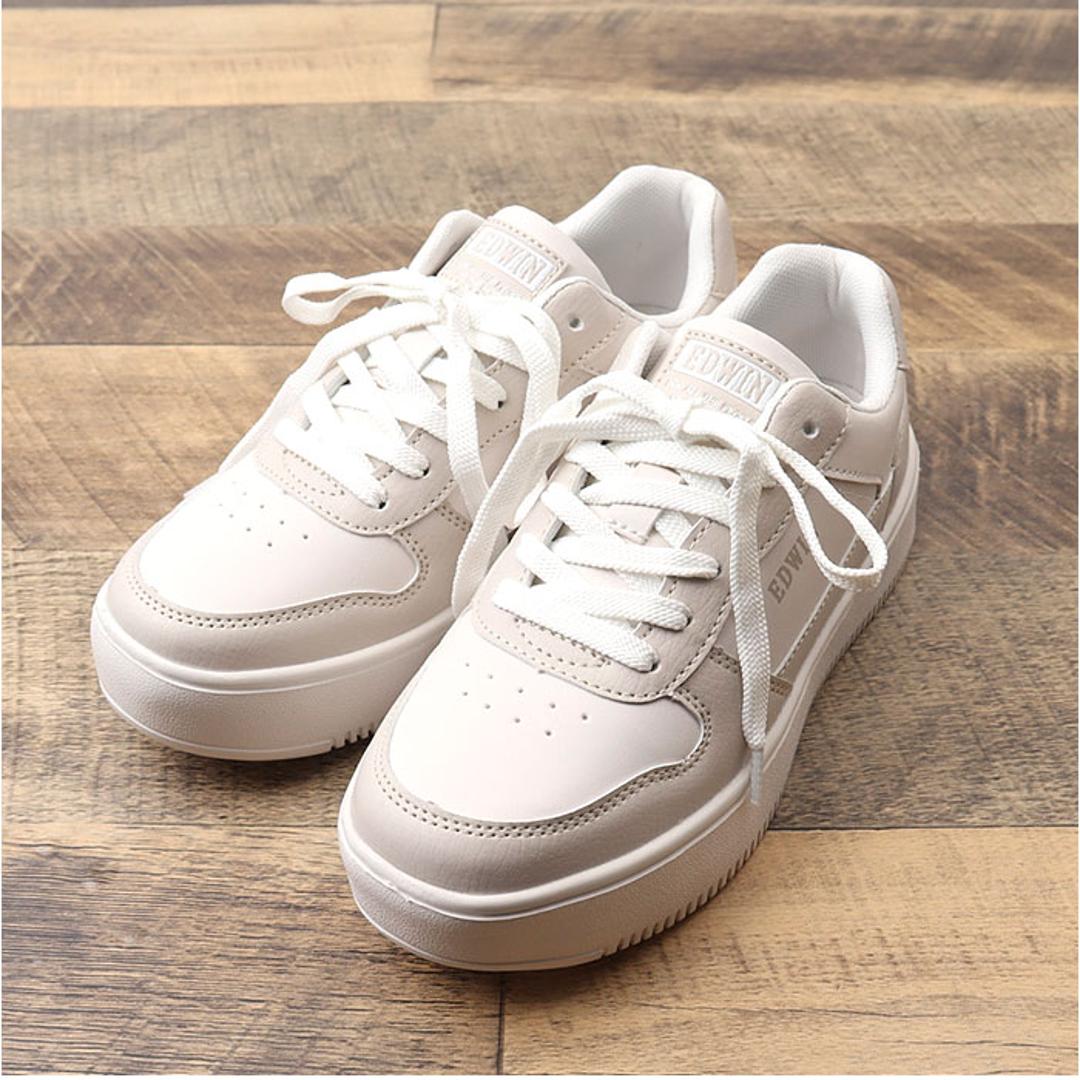 EDWIN スニーカー EDW4324 エドウィン 通販 レディース ローカットスニーカー 軽量 厚底スニーカー 歩きやすい シューズ 靴 くつ クツ カジュアルシューズ おしゃれ かわいい シンプル 女子 高校生 中学生 女性 婦人靴 大人 可愛い 無地 WHITE 23cm