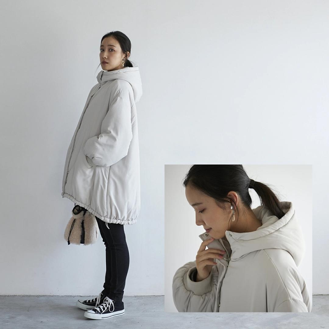 パーカーコート レディース 通販 パーカー コート ボリューム袖 アウター 中綿コート ミドル丈 ミディアム丈 ミドル丈中綿モンスターパーカー 秋 冬 秋冬 おしゃれ シンプル 女性 大人 かわいい カジュアル 通勤 通学 レディースファッション グレージュ Mサイズ