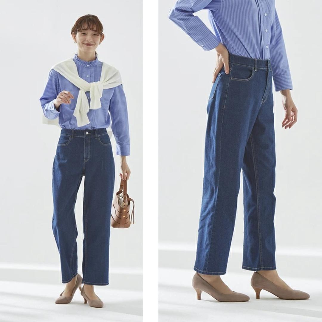 レディース デニム ワイドパンツ 通販 デニムパンツ ワイドデニム ストレッチパンツ ストレッチ ジーンズ ズボン ミセスのためのワイドデニム ウエストゴム おしゃれ シンプル カジュアル 大人 かわいい ボトムス 女性 婦人 レディースファッション ブルー Sサイズ