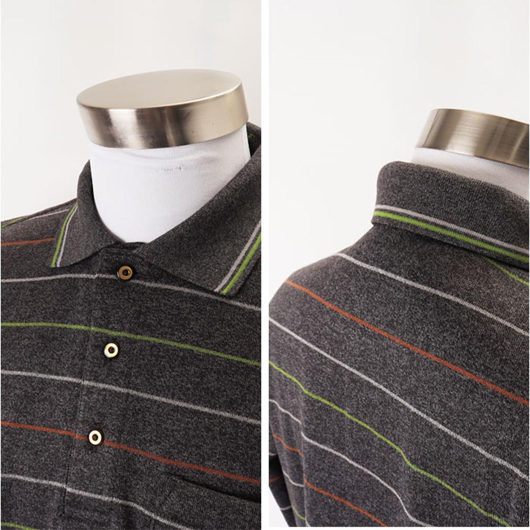 ポロシャツ 長袖 メンズ 通販 シャツ メンズシャツ トップス おしゃれ 長袖シャツ カジュアルシャツ カジュアル 長袖ポロシャツ ボーダーポロシャツ ボーダー HUNTINGTON CLUB ハンティントンクラブ 胸ポケット付き シニア 紳士 オシャレ ボーダー柄/チャコール Mサイズ