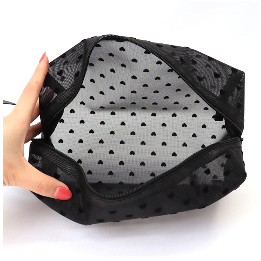 メッシュ ポーチ 通販 コスメケース ミニポーチ コスメポーチ メイクポーチ 収納ポーチメッシュポーチ バッグインバック コスメ入れ 小物入れ マルチポーチ シースルー ナイロン コスメ 小物 トラベル 旅行 出張 ブラック×レッド ・