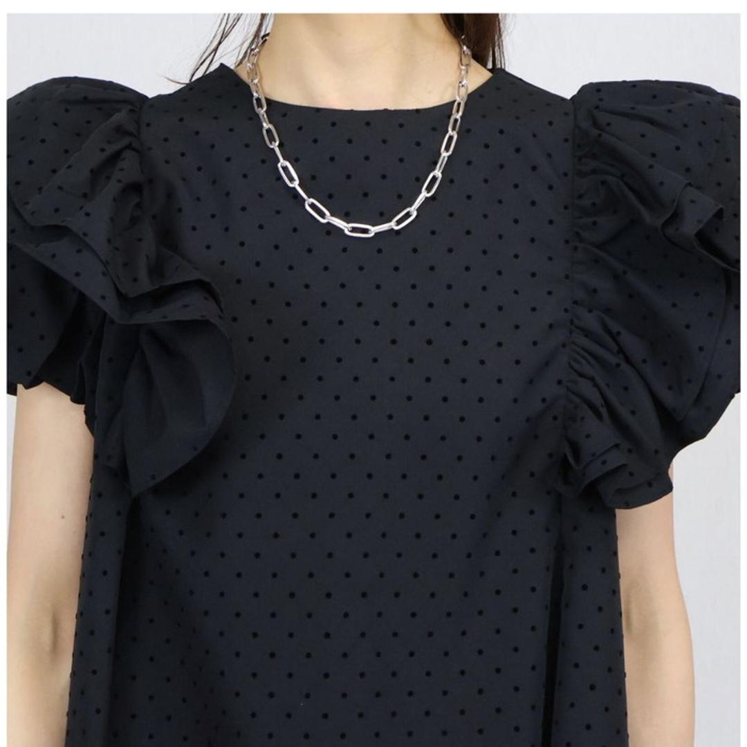 フリル 袖 トップス レディース 通販 カットソー フリルトップス プルオーバー シャツ フリル袖 半袖トップスレディース 半袖トップス フレアライン ドット 水玉 かわいい 可愛い おしゃれ オシャレ 女性 大人 通勤 通学 レディースファッション blackxwhite ・