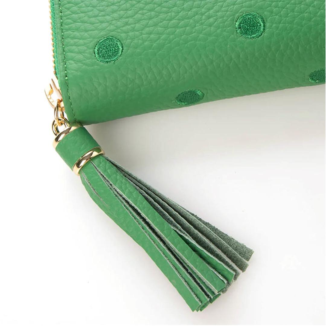 perche ペルケ 財布 08-06-02970 通販 牛革ドット刺繍ラウンド長財布 長財布 長サイフ ながさいふ 本革 ロングウォレット レディース ラウンドファスナー おしゃれ レザー 大人 オシャレ かわいい 可愛い ブランド ブラック ・