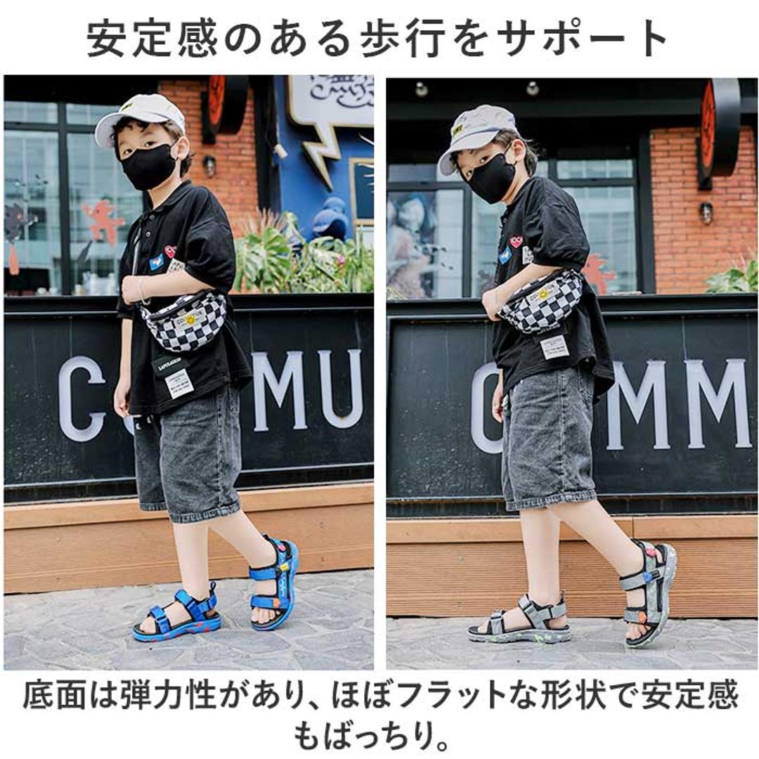 キッズ サンダル 男の子 通販 スポーツサンダル キッズサンダル シューズ 靴 くつ クツ スポサン 履きやすい おしゃれ 子供 子ども こども 子供用 男子 男児 子供靴 子供くつ ボーイズ 小学生 アウトドア 川遊び 水遊び 歩きやすい 夏 サマー ブラック×ブルー 【即日発送】28(17.5cm)