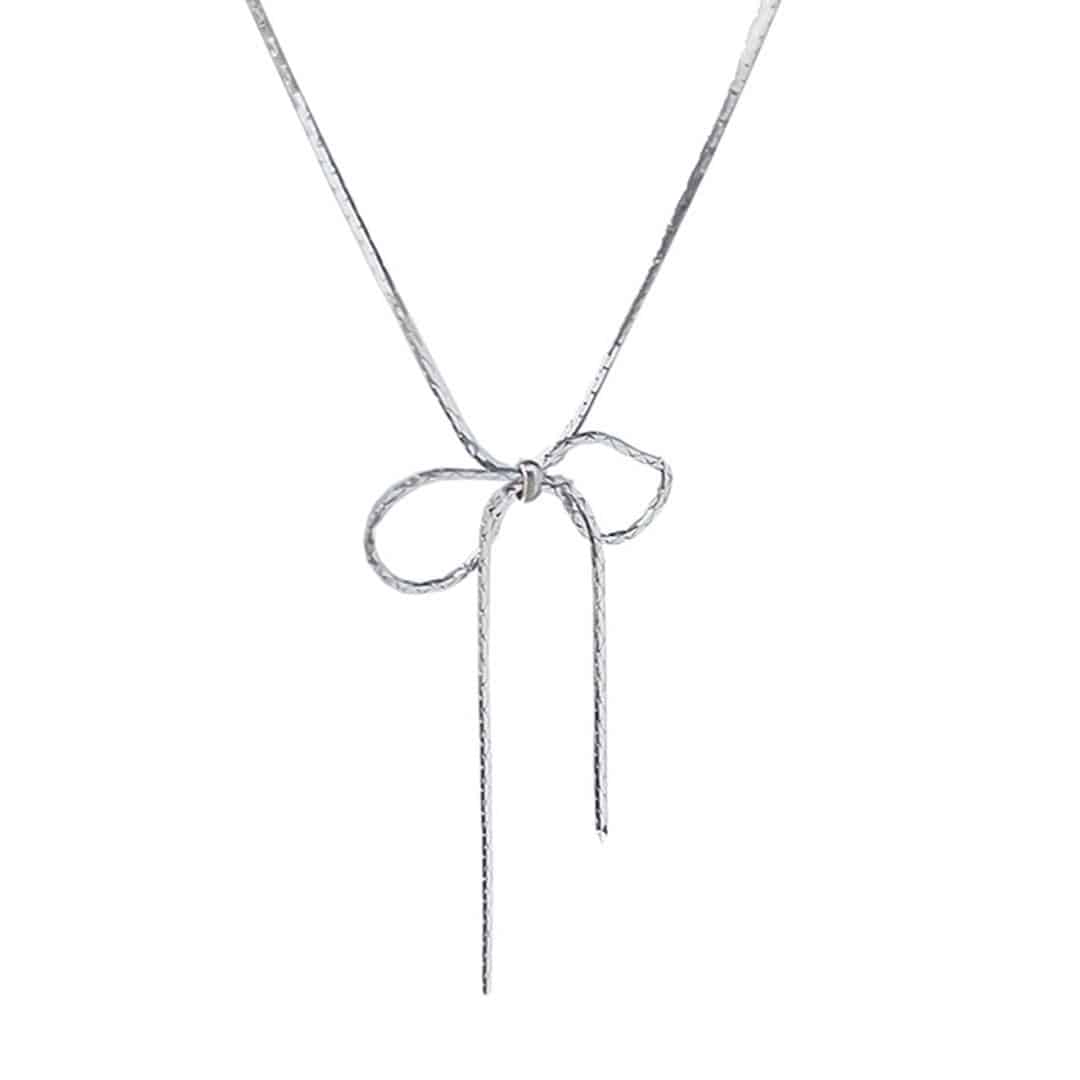 ネックレス レディース シンプル 通販 ダイヤモンドハーツ nec-0350 Diamond Hearts アクセサリー リボン 女性 細い 首輪 おしゃれ かわいい 大人 上品 ギフト プレゼント ブランド 彼女 中学生 高校生 大学生 10代 20代 30代 シルバー ・