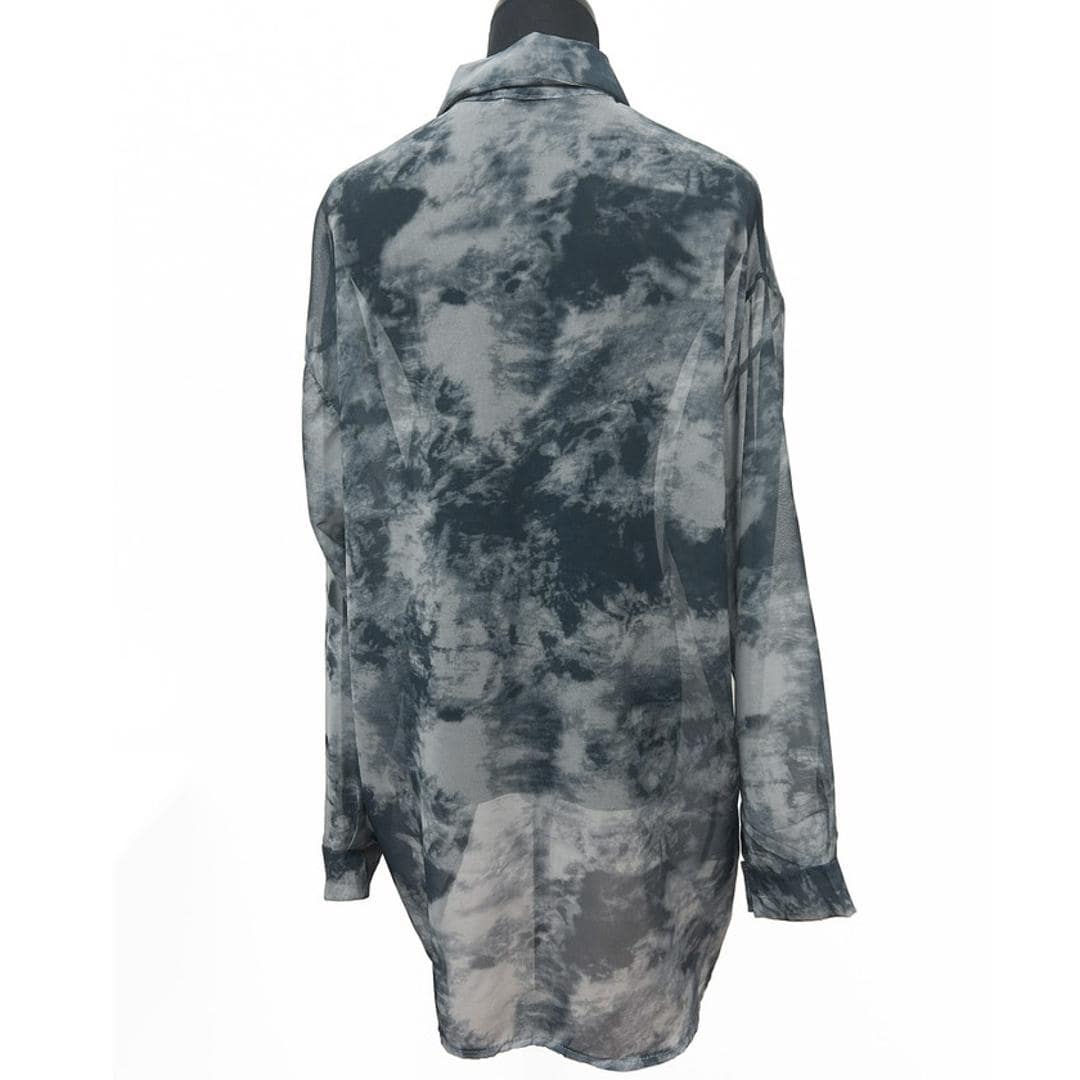 シアーシャツ 長袖 通販 シアーブラウス シアー ブラウス 長袖シャツ レディース トップス シースルーシャツ シャツ タイダイ柄 薄手 透け感 羽織り 春夏秋 冷房対策 カジュアル オシャレ かわいい 可愛い おしゃれ レディースファッション ブルー系その他2 ・