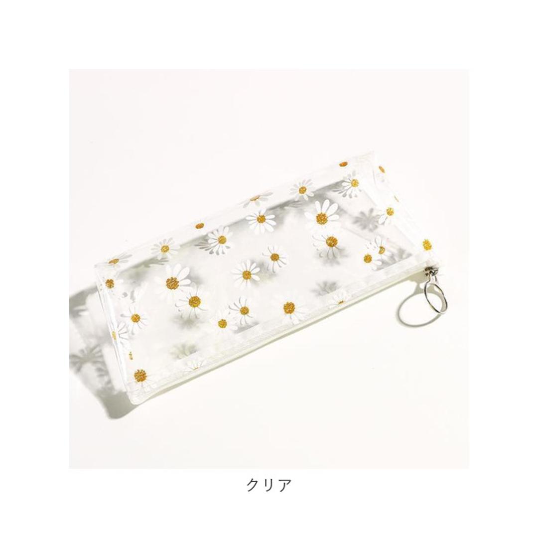 ペンケース 通販 筆箱 ふで箱 ペンポーチ 筆入れ ペン入れ 筆袋 小物入れ 大容量 コンパクト スリム クリア フラワー 収納 大学生 高校生 中学生 小学生 かわいい おしゃれ 女の子 ホワイト ・