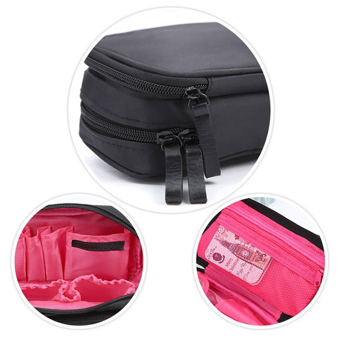 コスメポーチ 持ち歩き 通販 ポーチ 化粧ポーチ メイクポーチ トラベルポーチ 小物入れ 化粧品入れ 収納 小さめ 仕切り 整理 ポケット コンパクト シンプル かわいい おしゃれ ブラック×ピンク ・