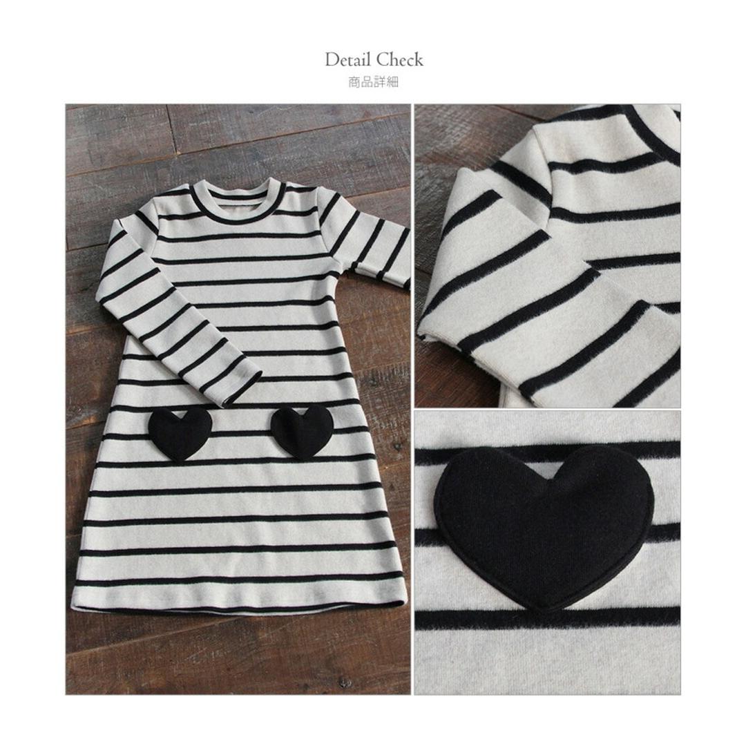 Rora キッズ ワンピース 女の子 長袖 通販 キッズワンピース 10001714 長袖ワンピース 冬 秋冬 ボーダー ハート ポケット付き しましま 綿 コットン ナチュラル おしゃれ 可愛い オシャレ かわいい カジュアル 子ども服 子供服 キッズファッション RED×NAVY 120cm