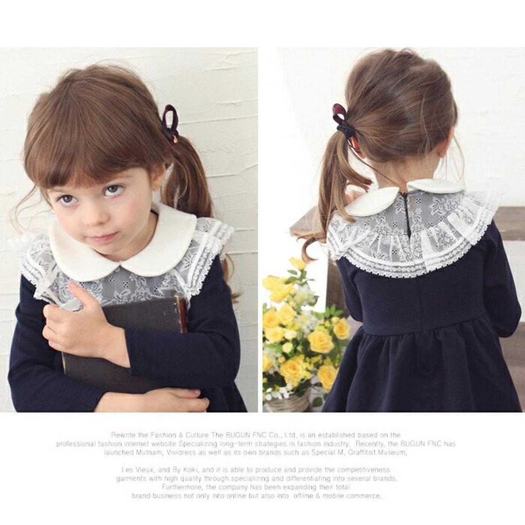 Rora ワンピース キッズ 長袖 通販 ドレスワンピース 10002866 子供 ドレス 女の子 卒園式 入園式 入学式 結婚式 パーティ 発表会 七五三 丸襟 レース 紺 ネイビー かわいい オシャレ 可愛い おしゃれ フォーマル 子ども服 子供服 キッズファッション NAVY 100cm