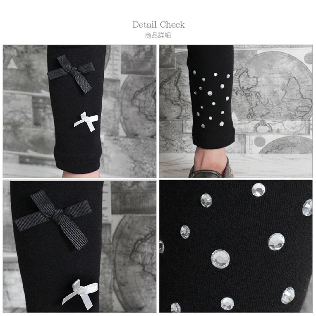 Rora 女の子 キッズ レギンス かわいい 通販 スパッツ 10002931 パンツ 秋 冬 春 10分丈 十分丈 黒 アシンメトリー リボン ストーン こども 小学生 女子 おしゃれ 可愛い オシャレ ボトムス レッグウェア 子ども服 子供服 キッズファッション BLACK 100cm