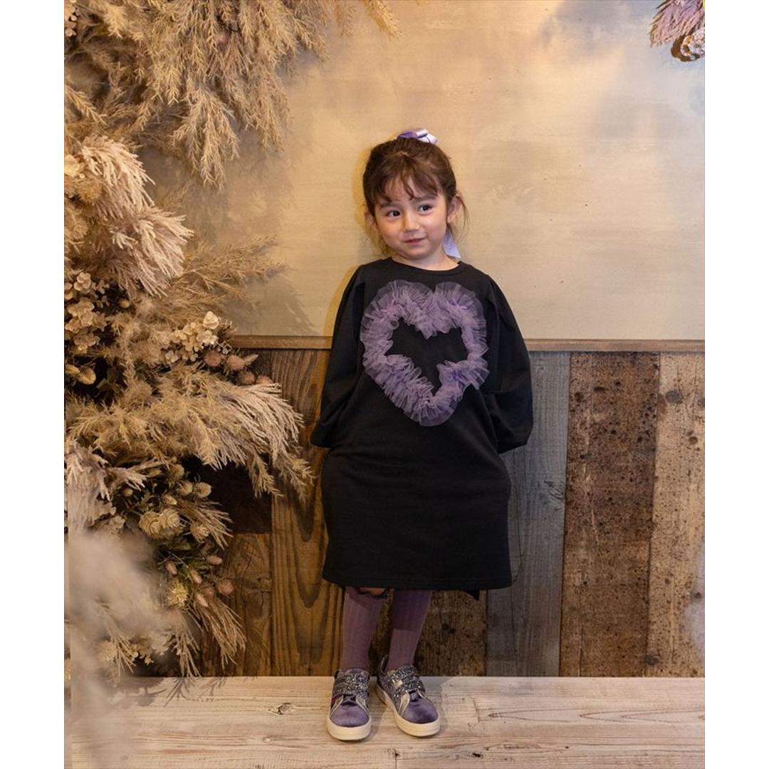 Rora ワンピース 通販 ムラサキ ハートワンピース 子供服 キッズワンピース 長袖 カジュアル ハート レース 女の子 キッズ 子供 こども 子ども お出かけ フォーマル おしゃれ かわいい オシャレ 可愛い オールインワン 子ども服 キッズファッション ブラック 110cm