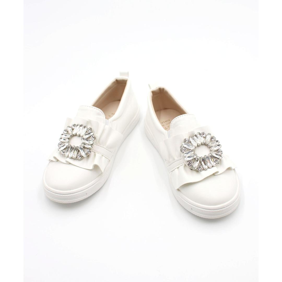 Rora キッズ スリッポン 女の子 通販 紐なしスニーカー 57062202 白 ホワイト ビジュー キラキラ 宝石 ワンポイント 通学 通園 かわいい おしゃれ 可愛い カジュアルシューズ 子供靴 靴 シューズ 子ども靴 キッズシューズ キッズファッション ホワイト 16cm