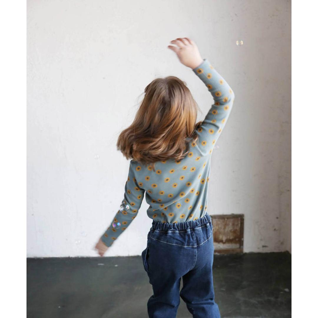 Rora 女の子 キッズ 長袖 Tシャツ 通販 ロンT 63042302 長袖Tシャツ カットソー リブ編み ハイネック 花柄 ひまわり おしゃれ かわいい オシャレ 可愛い 秋 冬 春 秋冬 こども 女子 小学生 トップス 子ども服 子供服 キッズファッション ココア 100cm