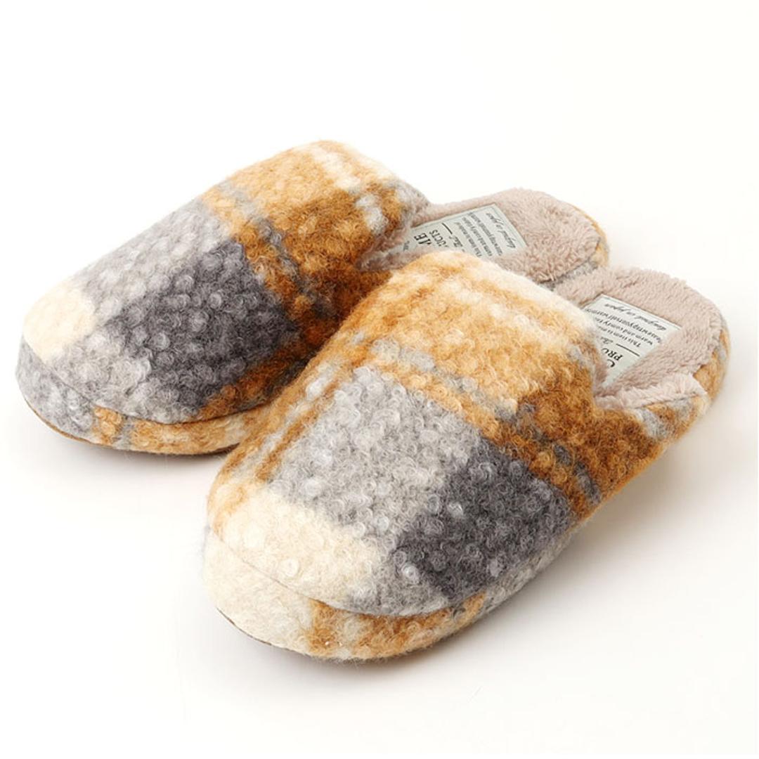 カルム スリッパ CALME 通販 ルームシューズ ルームスリッパ ルームサンダル 室内履き 部屋履き 室内スリッパ 前詰まりスリッパ プードルボアチェックスリッパ 室内用 来客用 冬 もこもこ レディース ボア ふわふわ おしゃれ チェック かわいい オレンジ ・